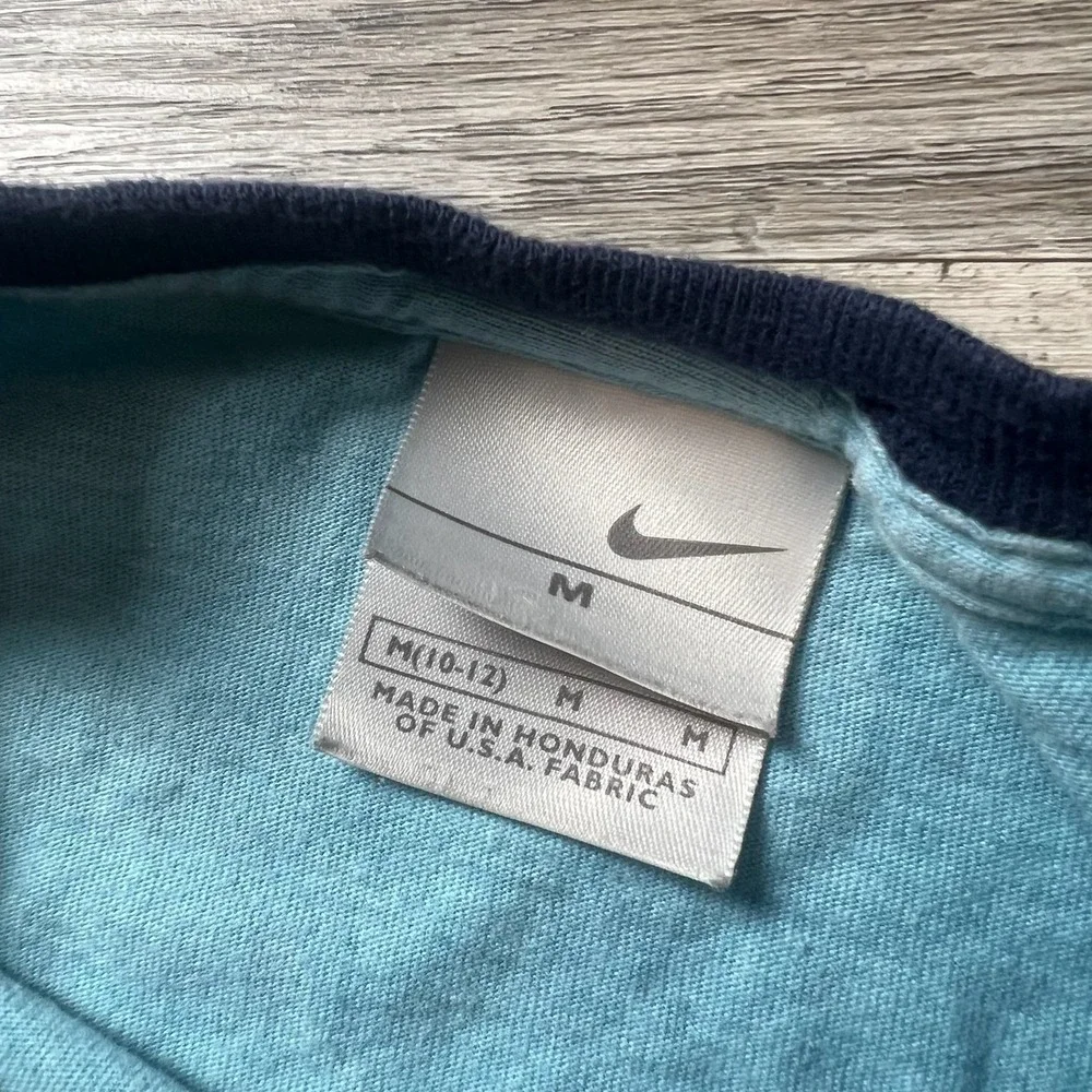 Nike T-Shirt Girls M Blue Ringer Cropped Sportswear Logo Tee Short‎ Sleeve